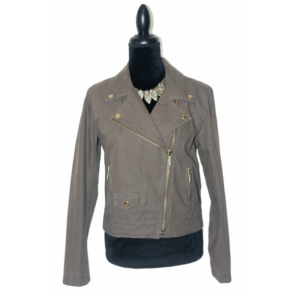 Michael Kors Asymmetrical Zip Cotton Moto Jacket